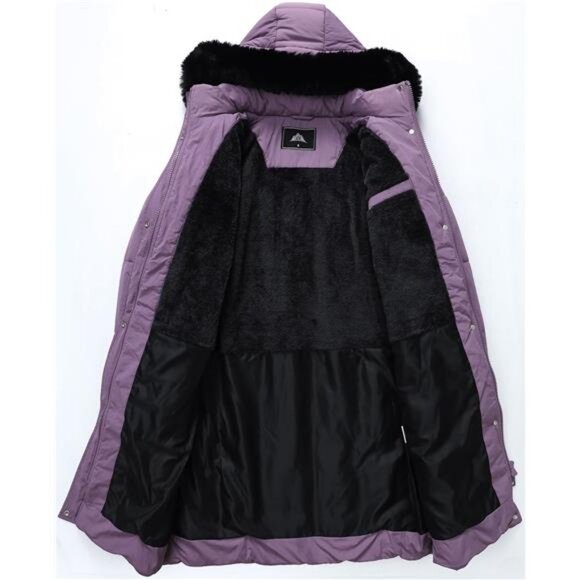 Women's Winter Coat Long Waterproof Parka - Warm Light Purple - Picture 3 of 7